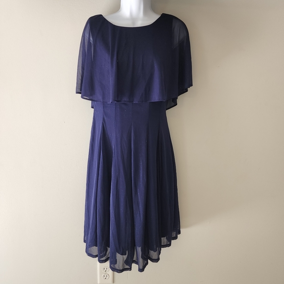 Navy blue cape sparkle dress size 10 - Picture 5 of 9